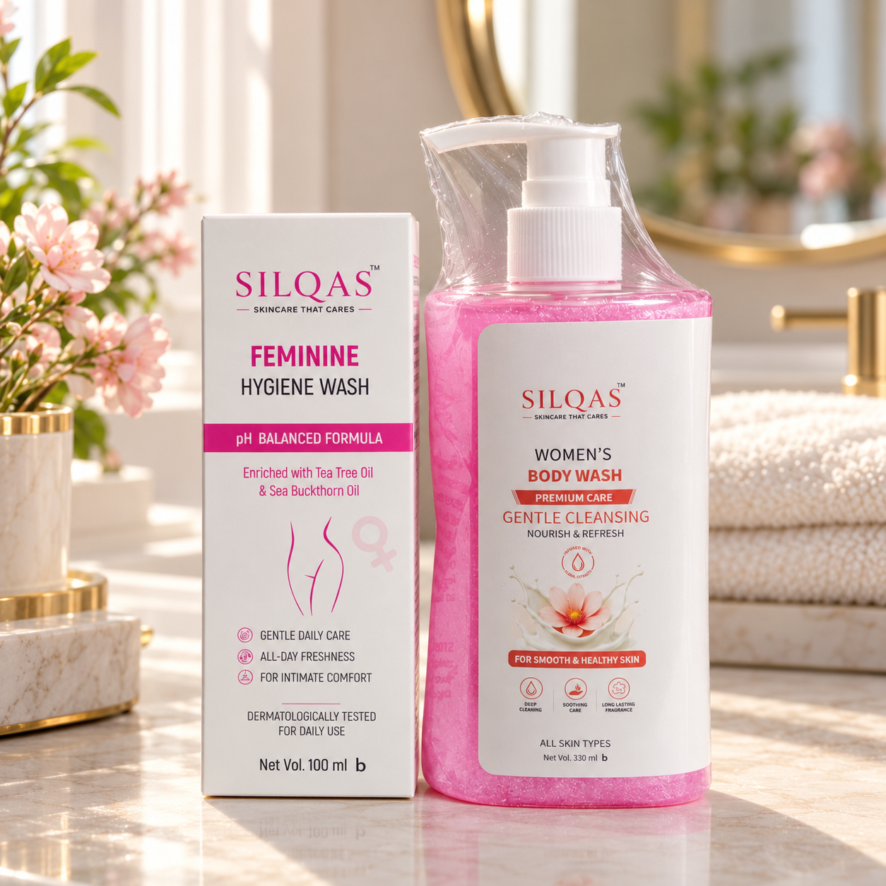SILQAS Women's Personal Care Combo – Body Wash 330ml + Feminine Intimate Wash 100ml feature 2