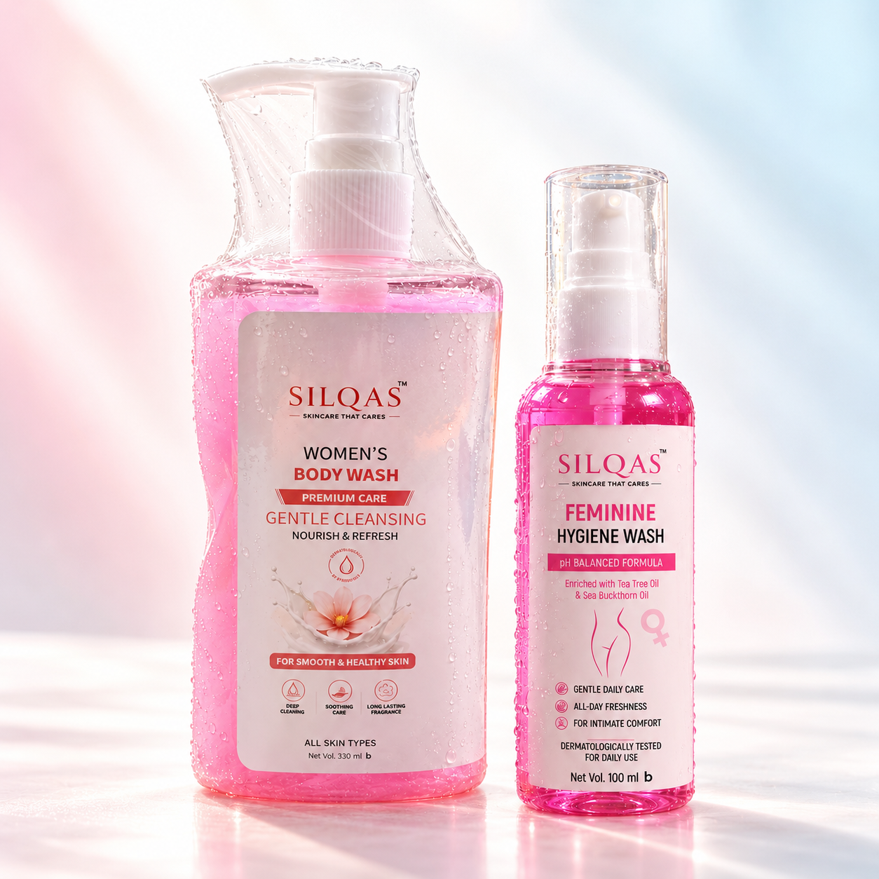SILQAS Women's Personal Care Combo – Body Wash 330ml + Feminine Intimate Wash 100ml